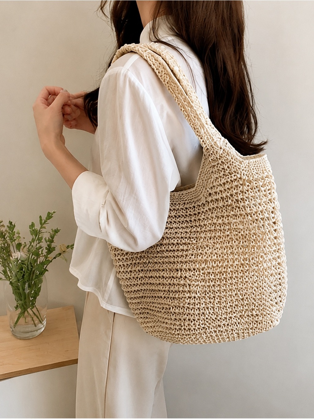 2 Straw Summer Bags | Open Weave Net Straw Bag - Picture 2 of 11